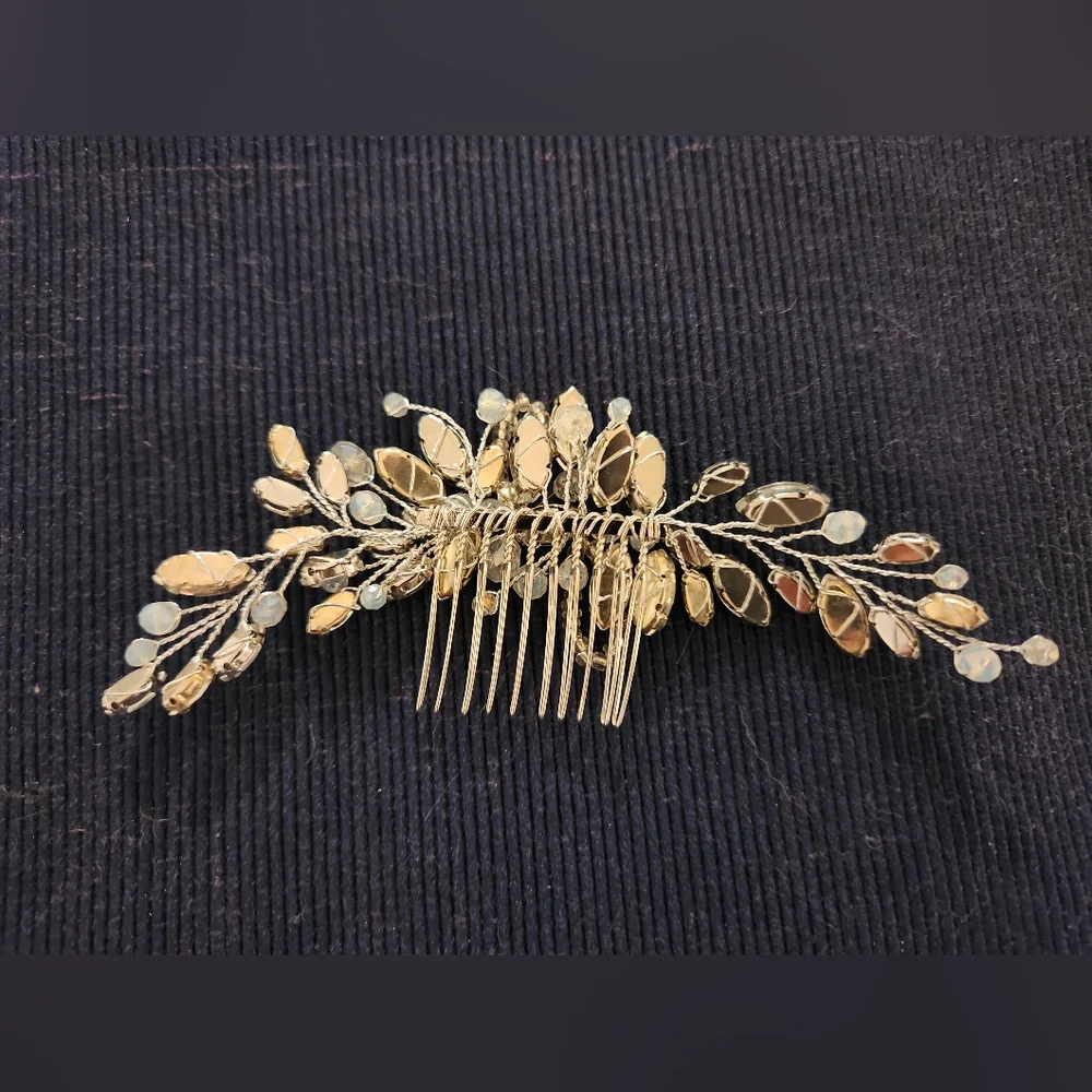 Hair Comb, Rhinestone Opaline Crystal, Beaded, Bridal, Wedding, Bendable